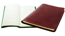 inside and outside views of crocodile-grained leather writing journal