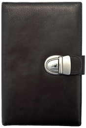 black leather journal with lock and key