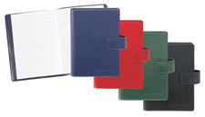 red, green, blue and black bonded leather journals