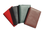 leather pocket notebook covers shown in red, british tan, black and green