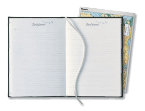 inside and outside views of travel journals with ribbon markers